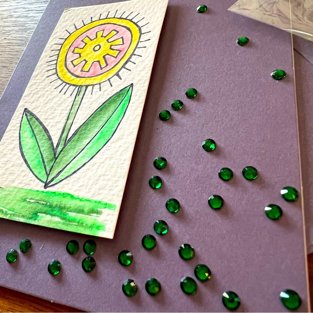 Artsy Gem Flower Greeting Card • Plum